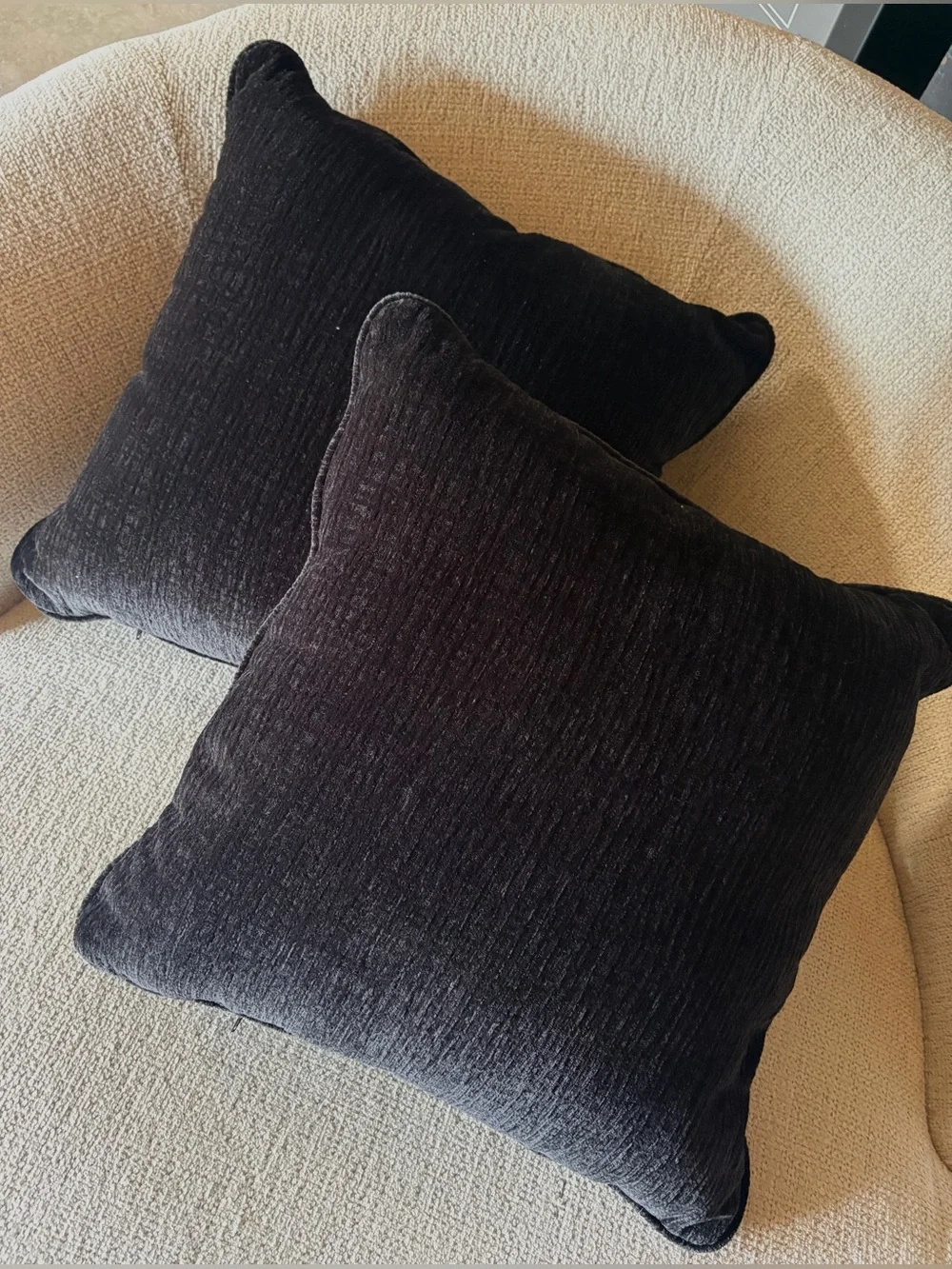 Two Oversized Soft Black 22”x22” Pillows
